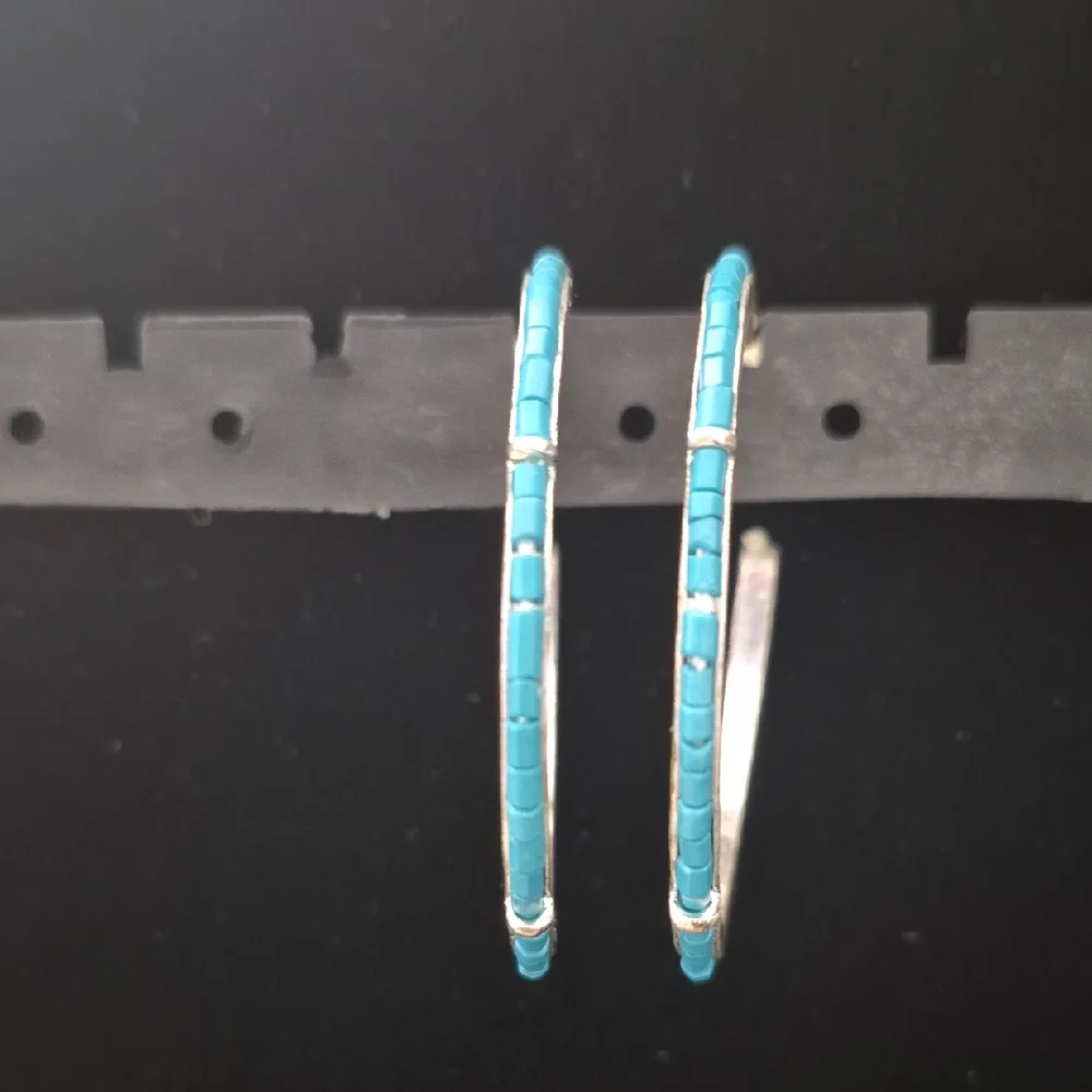 Chic Turquoise Hoop Earrings - Picture 1 of 3